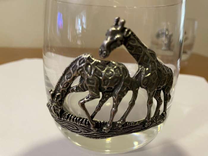 "Big 6"  whiskey glasses with metalwork