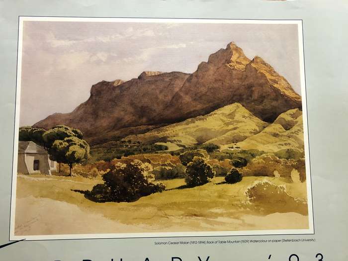 Solomon Ceasar Malan calendar print titled "Back of Table Mountain 1839"
