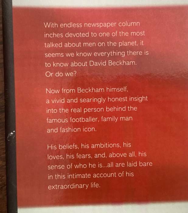 David Beckham Autobiography. His real story, hardcover in a VGood condition. (2nd book free).