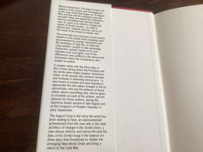 MIKHAIL GORBACHEV. The August Coup. Hardcover, First Edition.