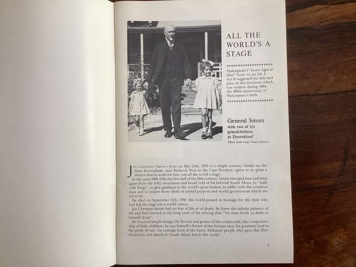ONE MAN IN HIS TIME. Biographical booklet on Jan Christian Smuts. Illustrated in V Good condition