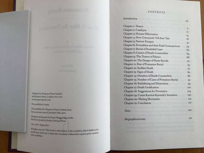 PREMATURE BURIAL (and how it may be prevented). Hardcover in excellent condition.
