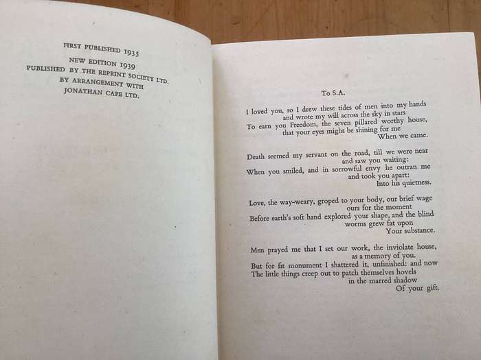 SEVEN PILLARS OF WISDOM. T.E. Lawrence. (1939) Volumes 1 & 2 Complete.