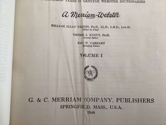 WEBSTERS NEW INTERNATIONAL DICTIONARY (1948). Volumes 1 & 2. Good+ condition.