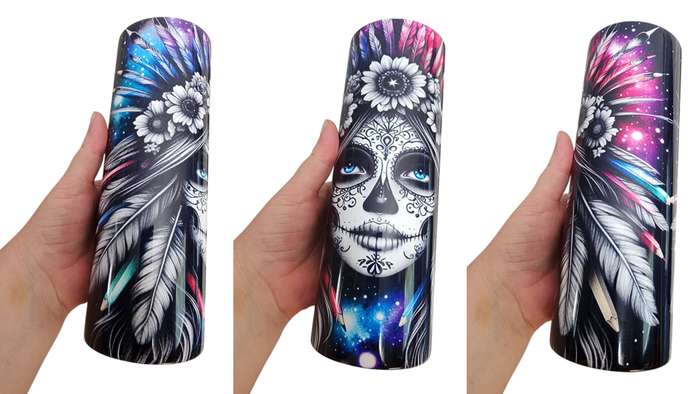 Floral Hexes Sugar Skull Stainless Steel Tumbler With Straw