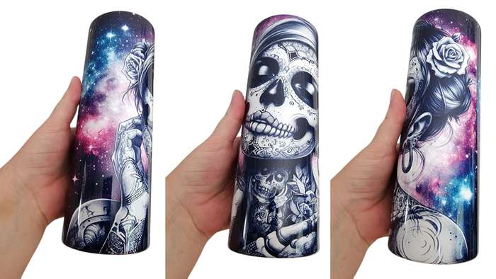 Grim Galaxy Sugar Skull Stainless Steel Tumbler With Straw