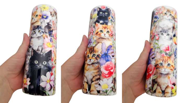 Cats & Flowers Stainless Steel Tumbler With Straw