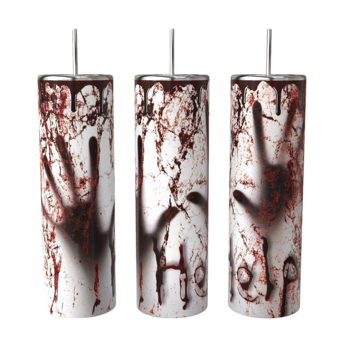 Bloody Help Horror True Crime Stainless Steel Tumbler With Straw