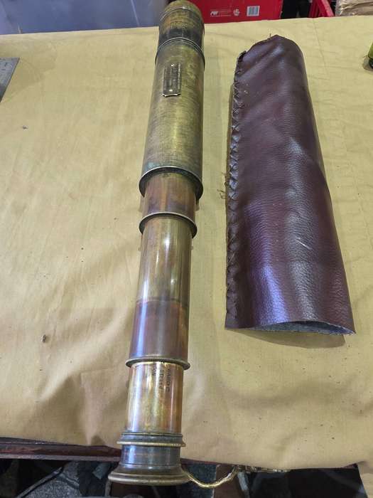 THE LORD BURY BRASS TELESCOPE (19TH CENTURY) WITH LEATHER CASE-SEE MARKINGS