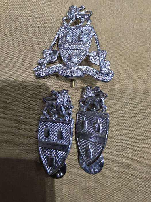 SA ARMY CAP BADGE AND A PAIR OF SHOULDER PINS