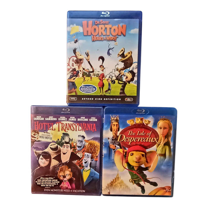Kids Blu-ray Lot  3 Family Movies  Horton Hears a Who, Hotel Transylvania & The Tale of Despereaux