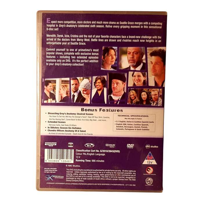 Greys Anatomy Season 6 DVD Box Set 6 Discs | Region 2 | Very Good Condition