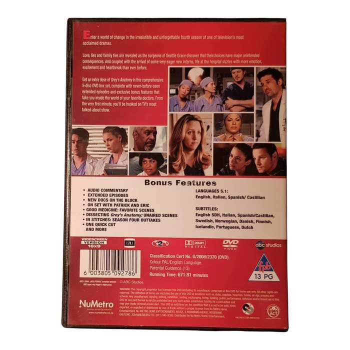 Greys Anatomy  Seasons 1 to 4 DVD Box Set Bundle 4 Boxsets Across 22 Discs Region 2