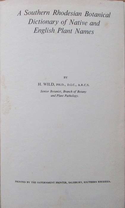 A Southern Rhodesian Botanical Dictionary of Native and English Plant Names