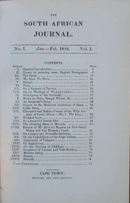The South African Journal No 1 January-February 1824