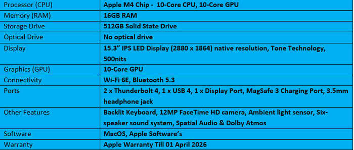 Apple MacBook Air - M4 Pro Chip - (16GB RAM/512GB SSD)