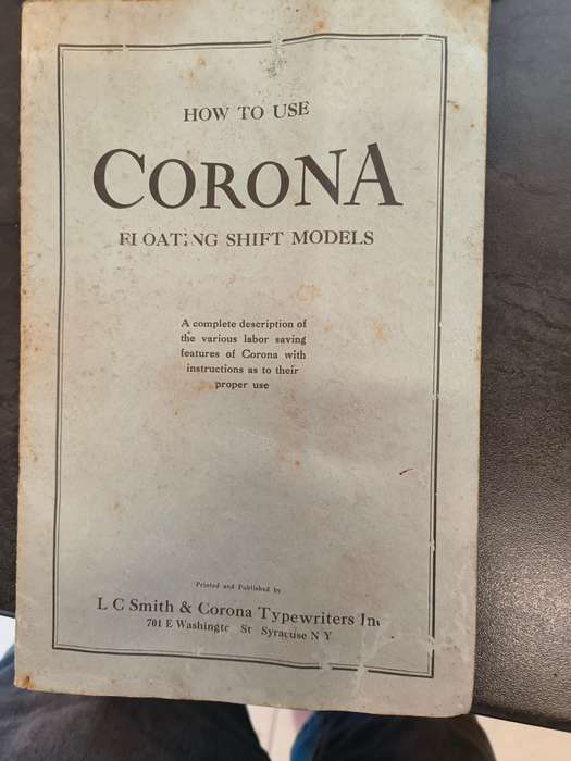 Vintage (1930's) Corona Standard Typewriter with Carry case and user manual