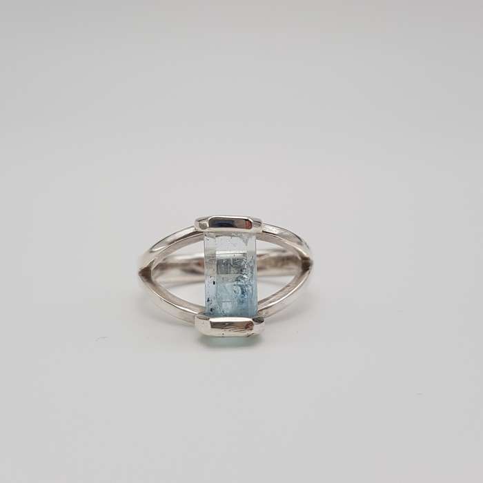 Aquamarine Handcrafted Silver Ring - Size N