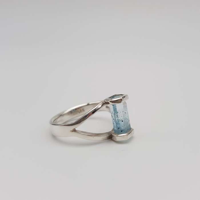 Aquamarine Handcrafted Silver Ring - Size N