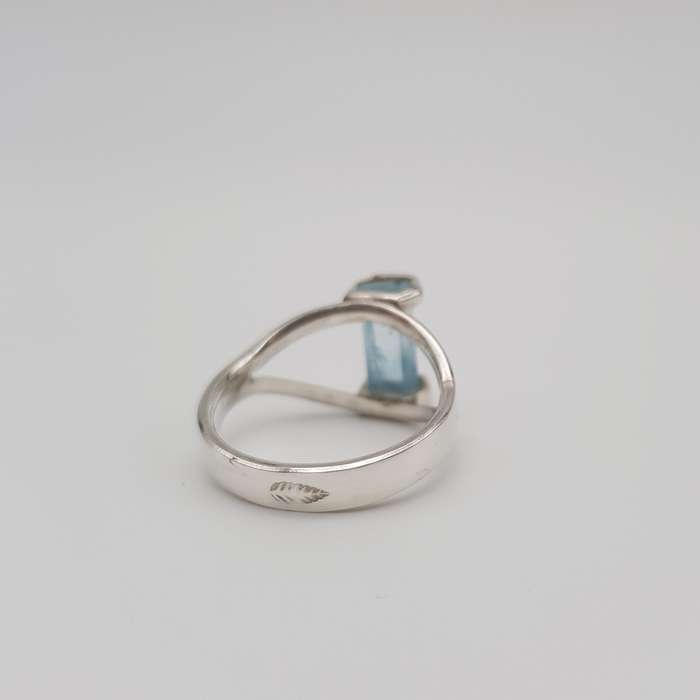 Aquamarine Handcrafted Silver Ring - Size N