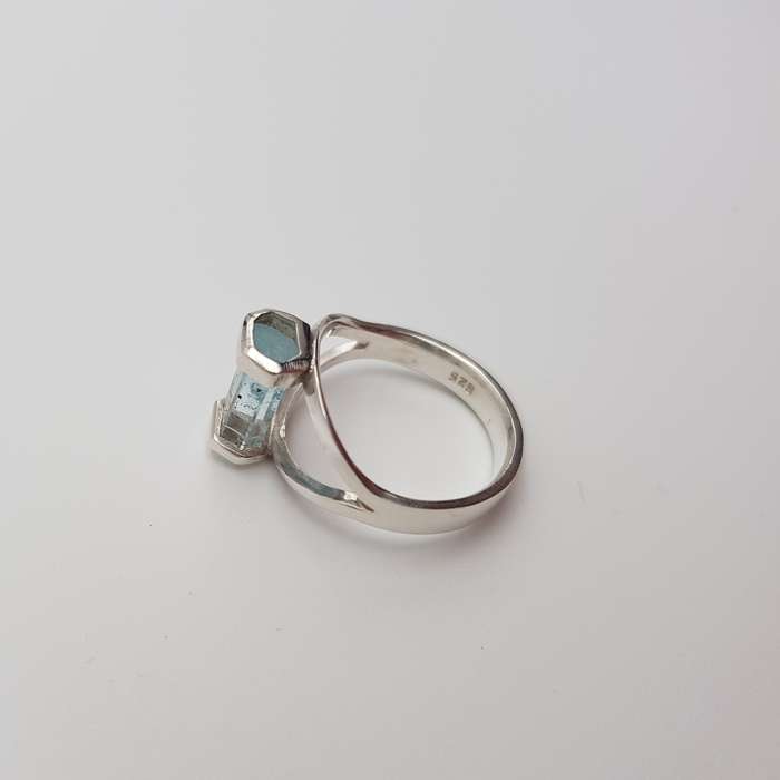 Aquamarine Handcrafted Silver Ring - Size N