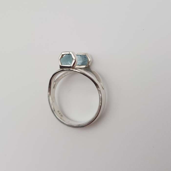 Aquamarine Handcrafted Silver Ring - Size N