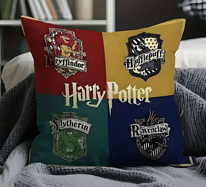 Harry Potter Pillow Case featuring Gryffindor, Hufflepuff, Slytherin & Ravenclaw