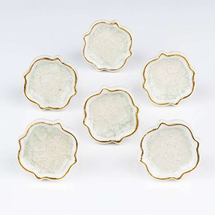 Cream and Gold Ceramic Drawer Knob
