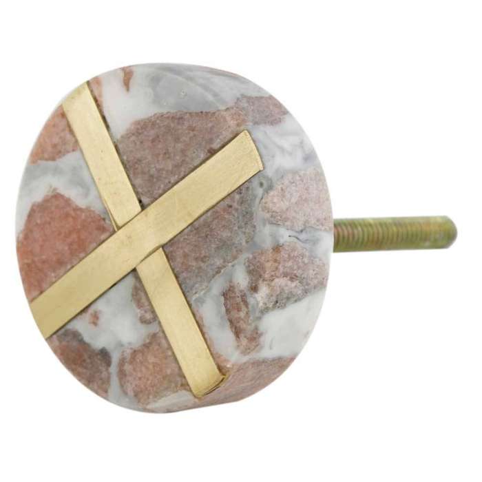 Marble and Brass Cross Drawer Knob