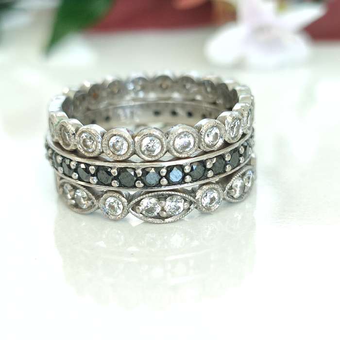 White Gold Diamonds Stack Rings #vc004