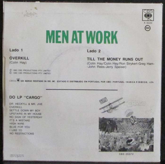 MEN AT WORK - OVERKILL / TILL THE MONEY RUNS OUT  (7 SINGLE/VINYL)