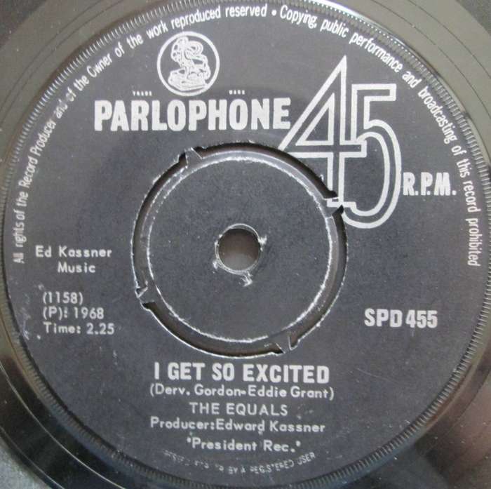 THE EQUALS - I GET SO EXCITED / THE SKIES ABOVE  (7 SINGLE/VINYL)