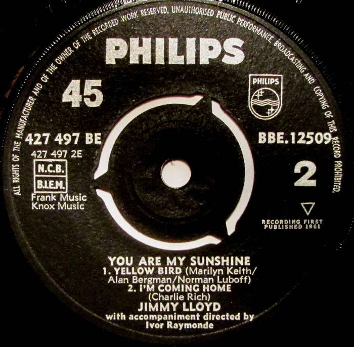 JIMMY LLOYD - YOU ARE MY SUNSHINE  (7 INCH SINGLE/VINYL)