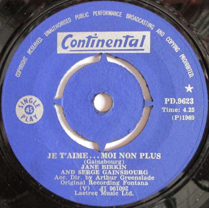 JANE BIRKIN  - JE TAIMEMOIS NON PLUS / JANE B  (7 INCH SINGLE/VINYL)