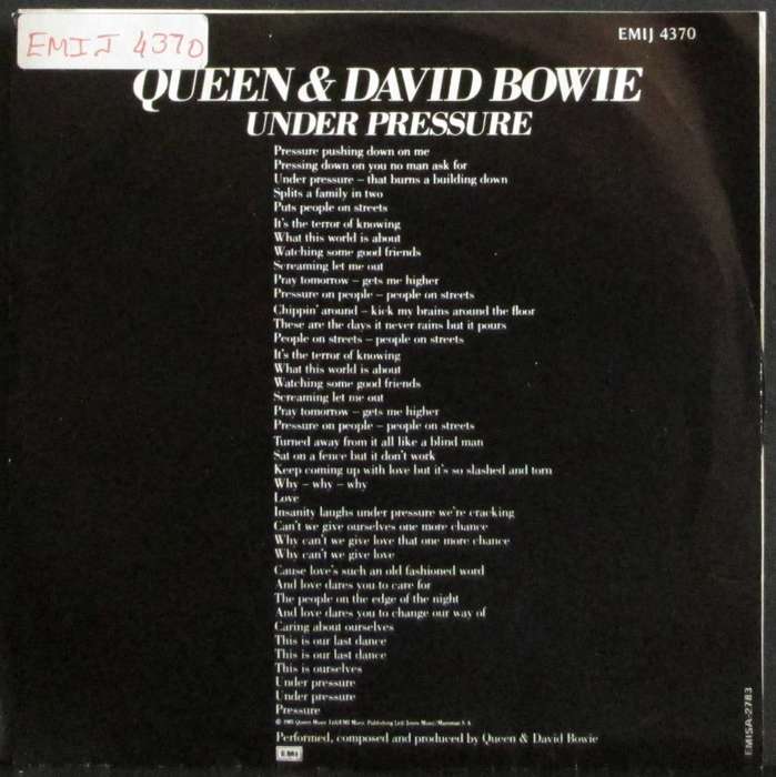 QUEEN & DAVID BOWIE - UNDER PRESSURE / SOUL BROTHER  (7 INCH SINGLE/VINYL)