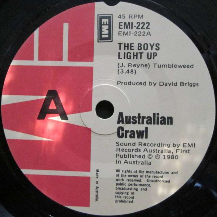 AUSTRALIAN CRAWL - THE BOYS LIGHT UP / BOOT HILL (7 INCH SINGLE/VINYL)