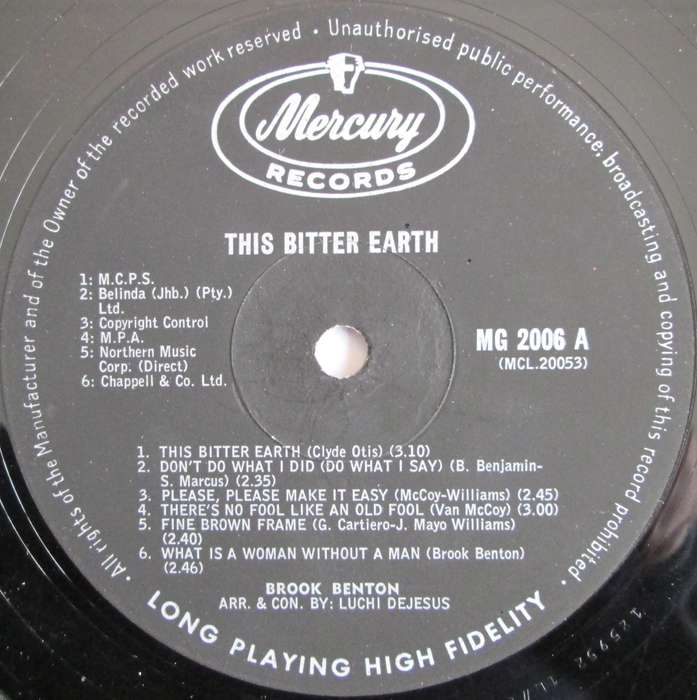 BROOK BENTON - THIS BITTER EARTH (LP/VINYL)
