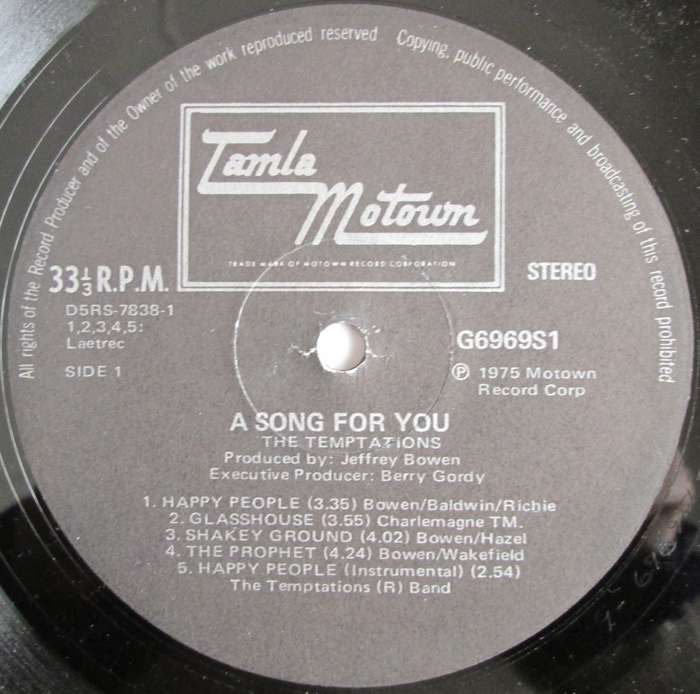 THE TEMPTATIONS - A SONG FOR YOU (LP/VINYL)
