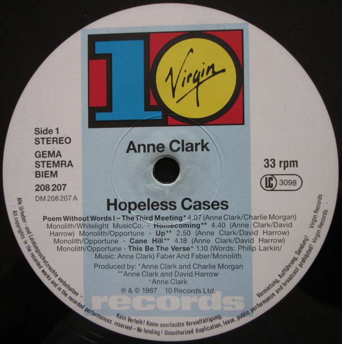 ANNE CLARK - HOPELESS CASES (LP/VINYL)