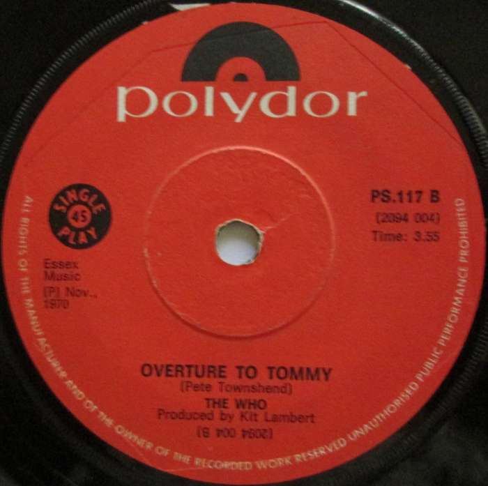 THE WHO - SEE ME FEEL ME / OVERTURE TO TOMMY  (7 SINGLE/VINYL)