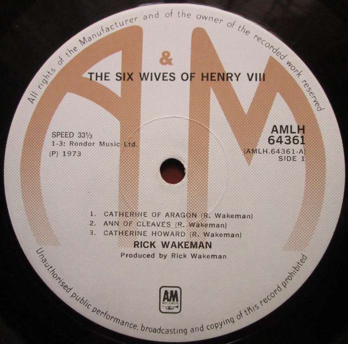 RICK WAKEMAN - THE SIX WIVES OF HENRY VIII (LP/VINYL)