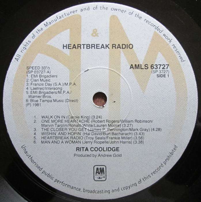 RITA COOLIDGE - HEARTBREAK RADIO  (LP/VINYL)