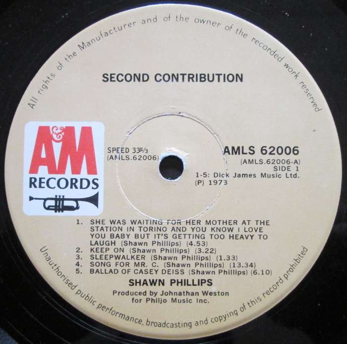 SHAWN PHILLIPS - SECOND CONTRIBUTION  (LP/VINYL)