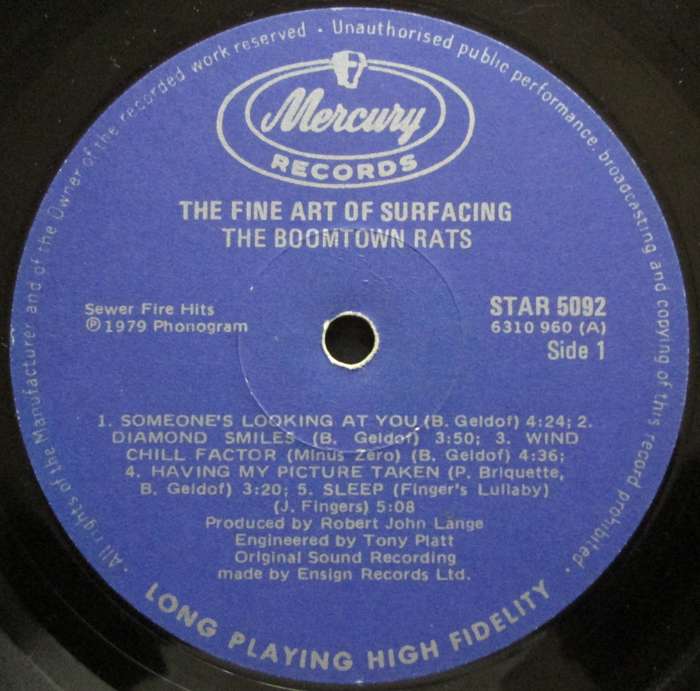 THE BOOMTOWN RATS - THE FINE ART OF SURFACING   (LP/VINYL)