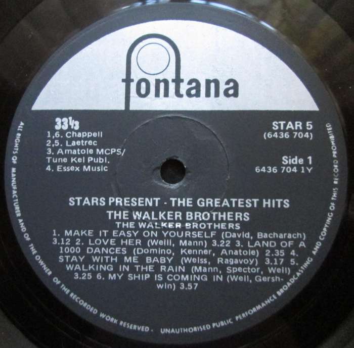 THE WALKER BROTHERS - THE STARS PRESENT THE GREATEST HITS OF THE WALKER BROTHERS   (LP/VINYL)