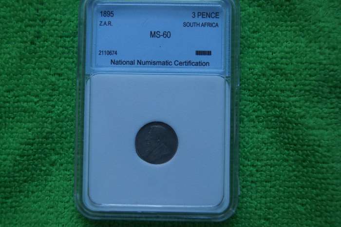 1895 ZAR 3 Pence - MS 60 NNC