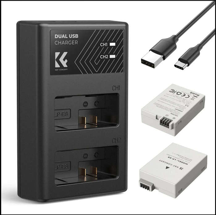 K&F Concept Dual LP-E8 1200mAh Batteries + Charger for Canon  Elevate your Canon camera's performanc