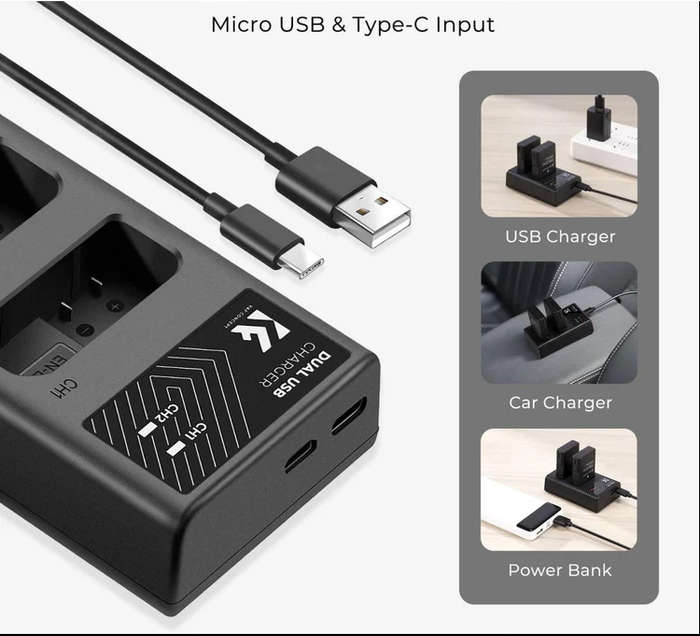 K&F Concept Dual EN-EL14 Battery + Charger Kit for Nikon Cameras