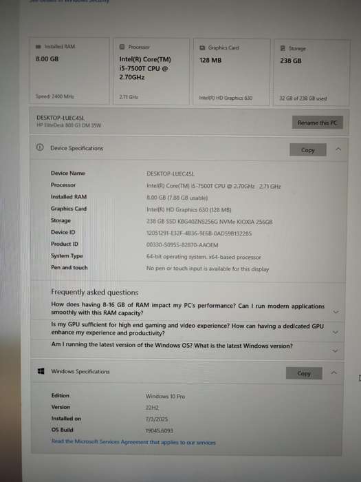 HP Elite Desk 800 G3 Mini | i5 | 8GB RAM | 256 NVMe SSD | Like New