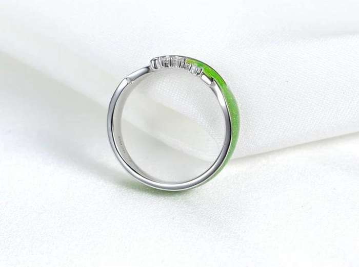 S925 Sterling Silver Leaf Ring Enamel Painted- Size 8 (P)
